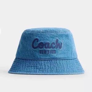 Coach Script Embroidered Denim Bucket Hat